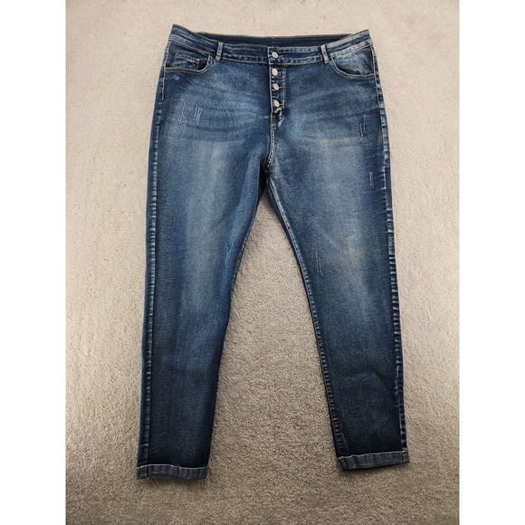 Denim - Unbranded Women's Button Fly Distressed Skinny Jeans Plus Size 40x28